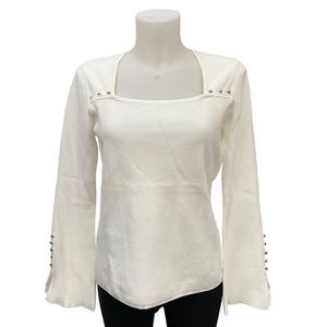 White House Black Market WHBM White Ribbed  Pullover Sweater Blouse Top Sz M New